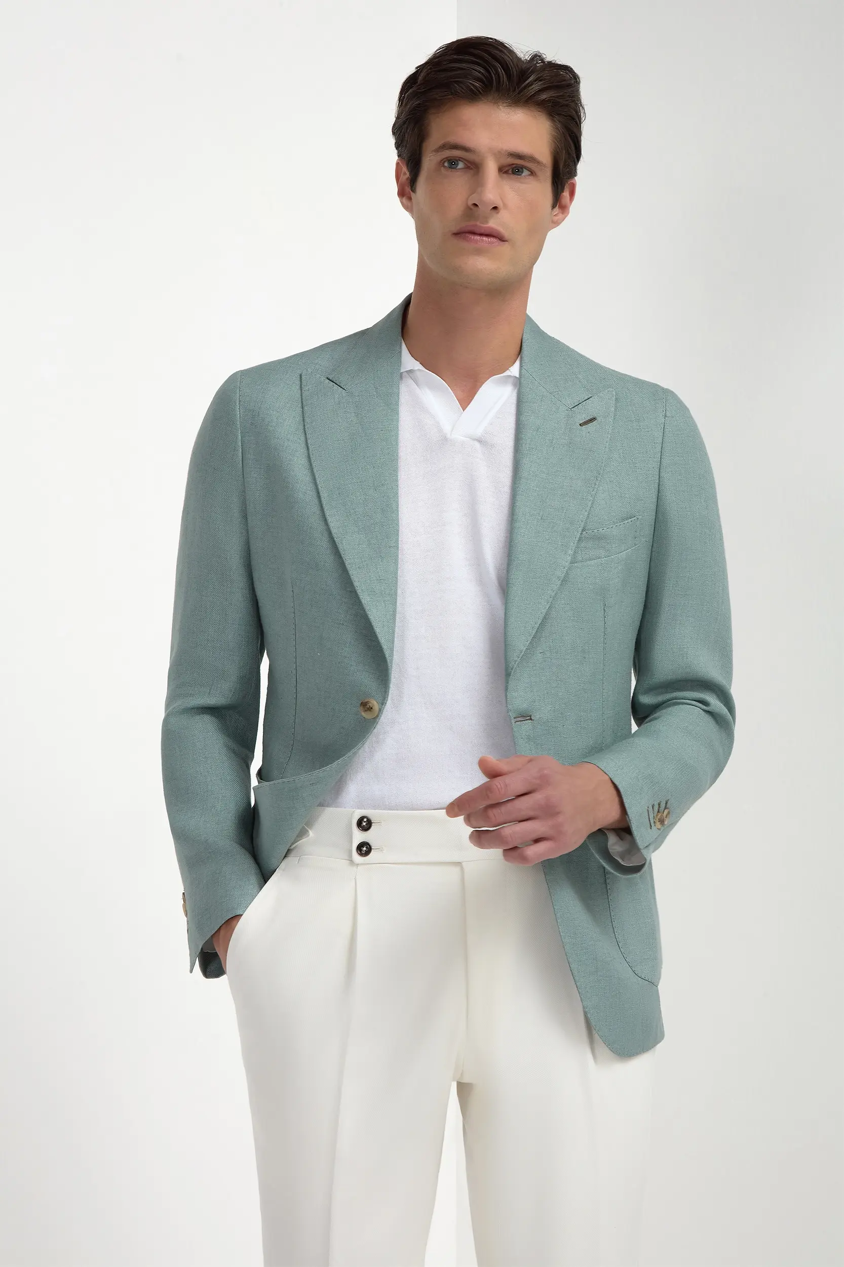 Water green linen jacket - Made in Italy