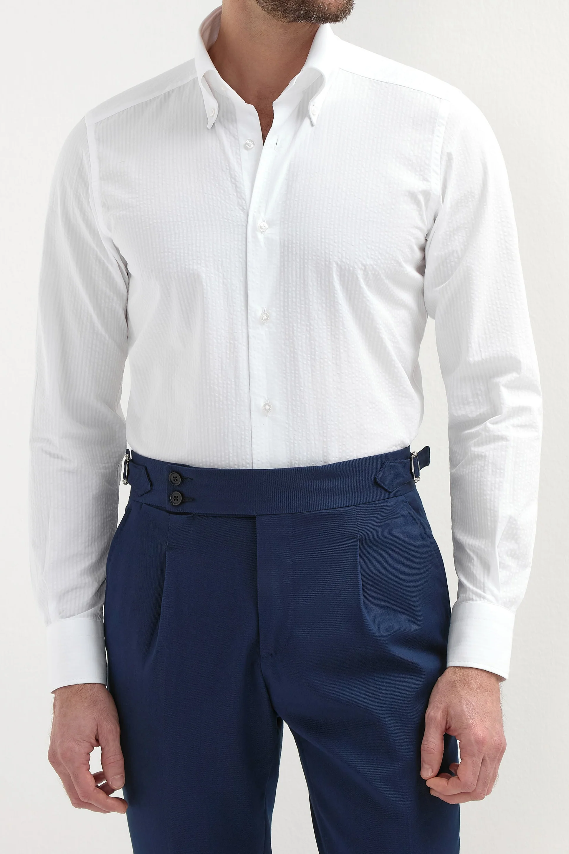 White seersucker button down shirt - Made In Italy