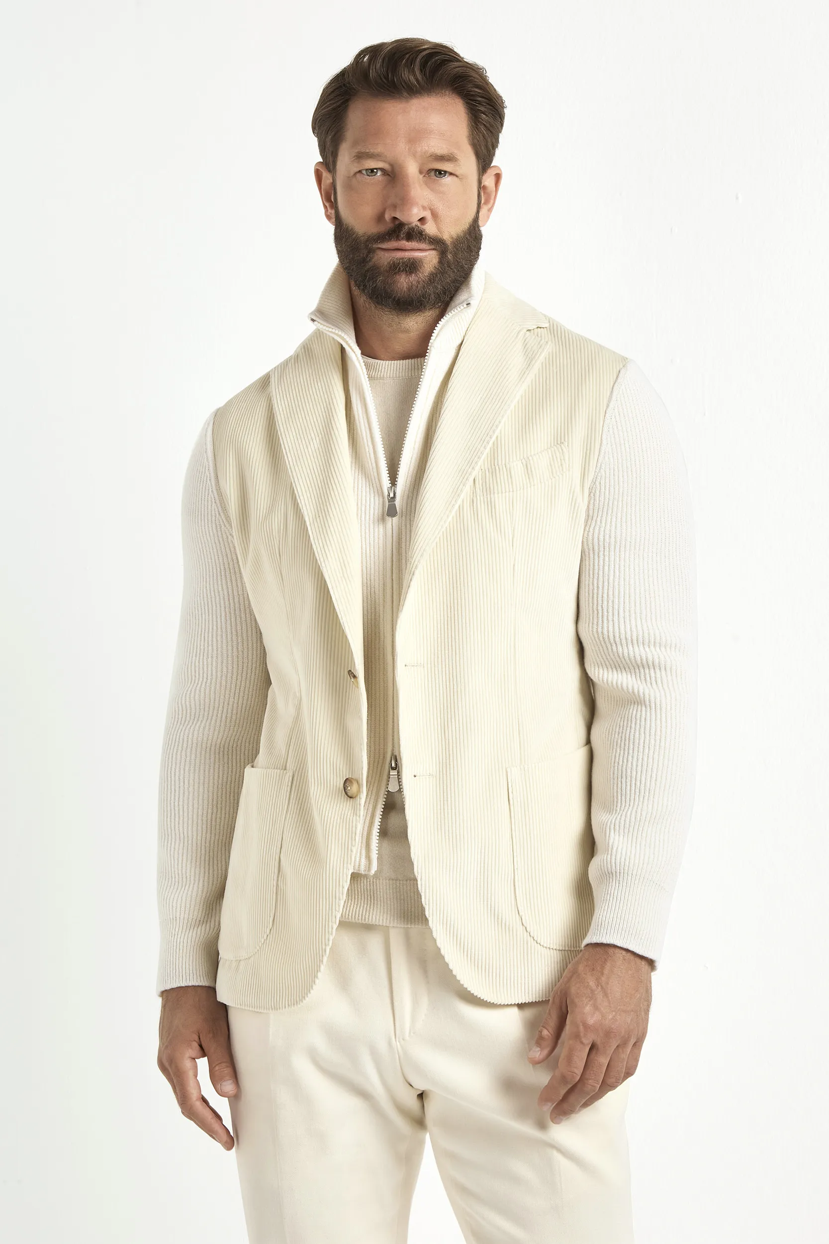 White corduroy and knit jacket - Made in Italy