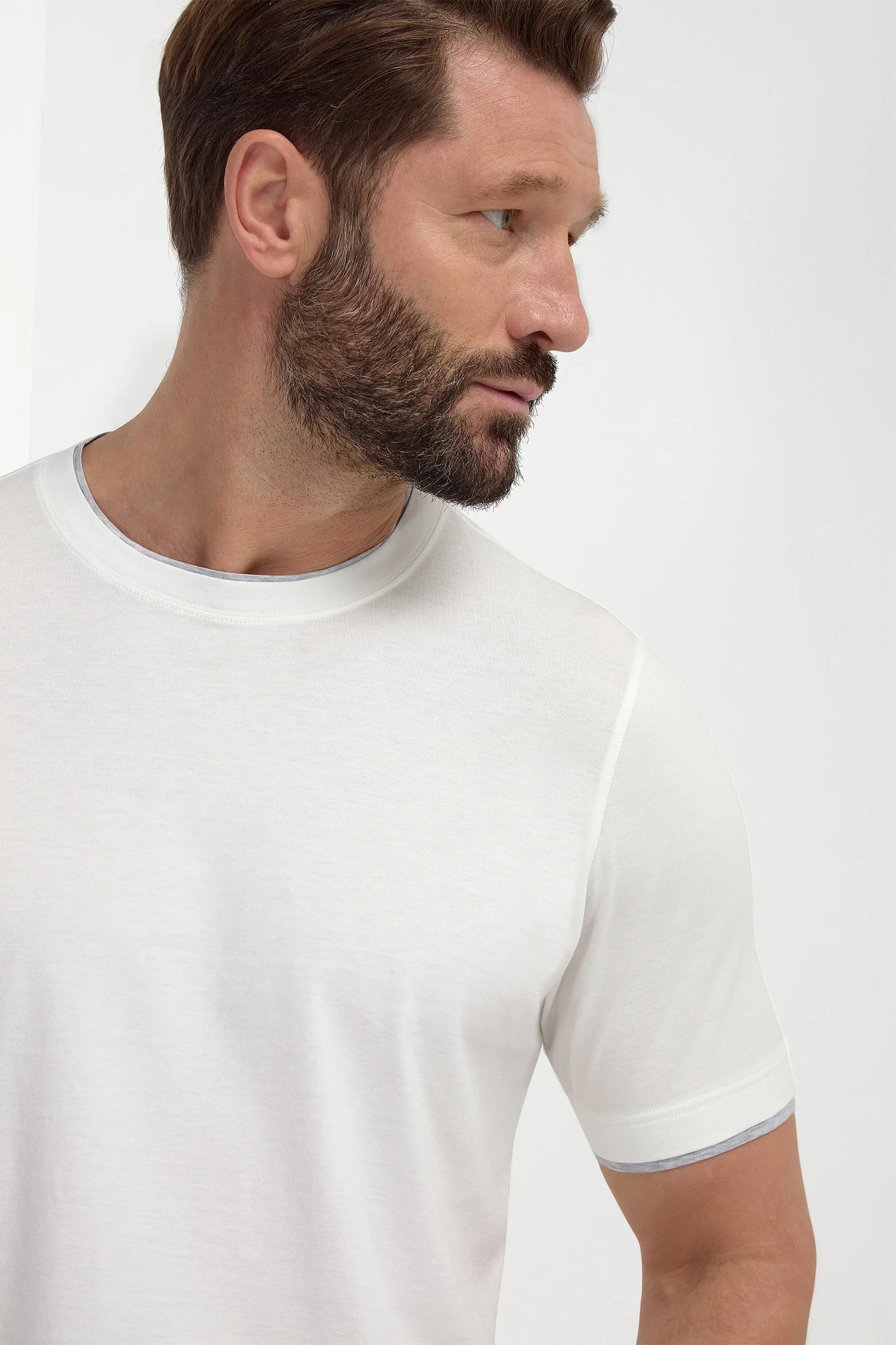 White cotton t-shirt with collar detail - Made in Italy - Image 4