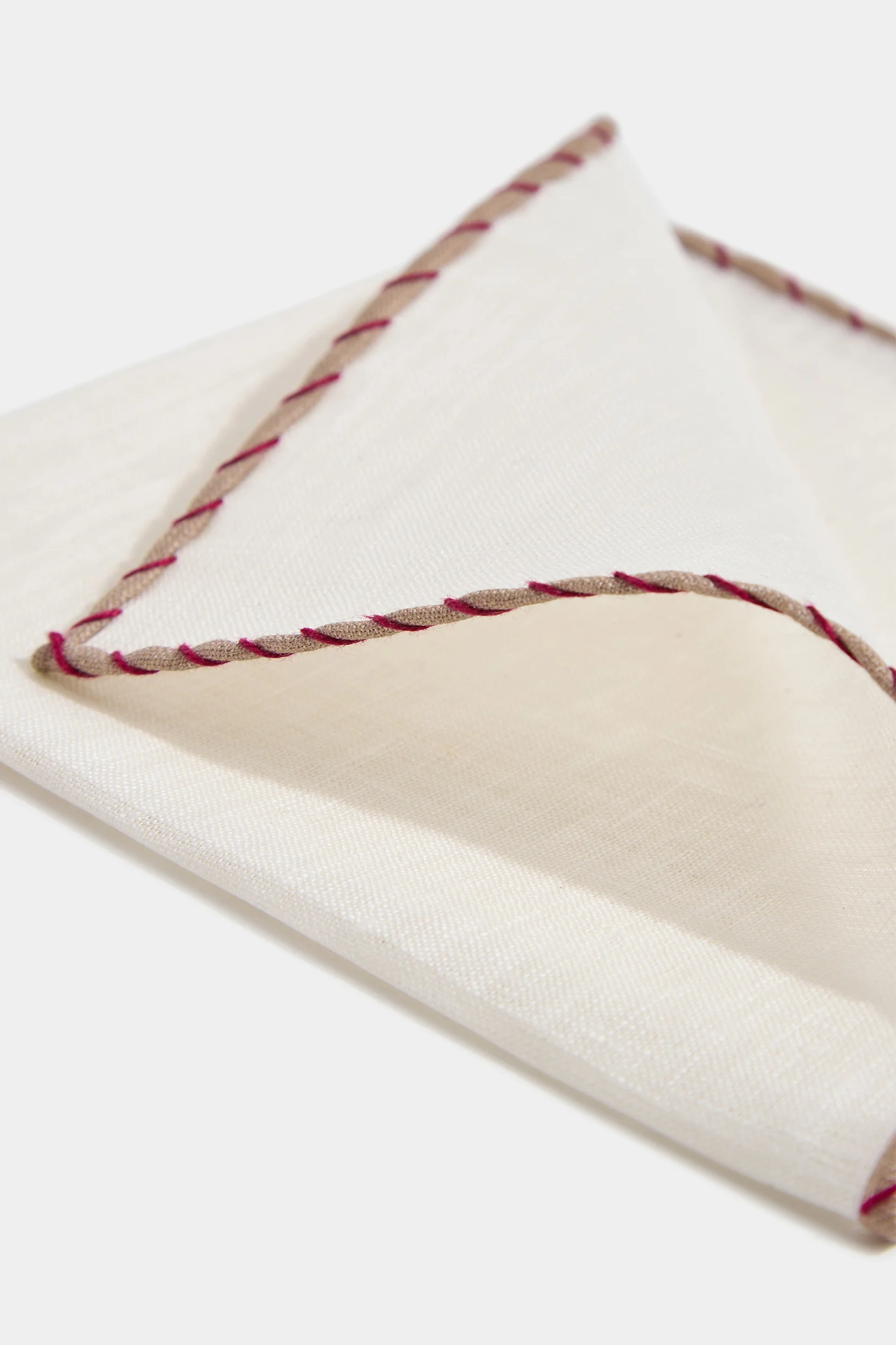 White linen pocket square with beige and red edges  - Made in Italy - Image 3