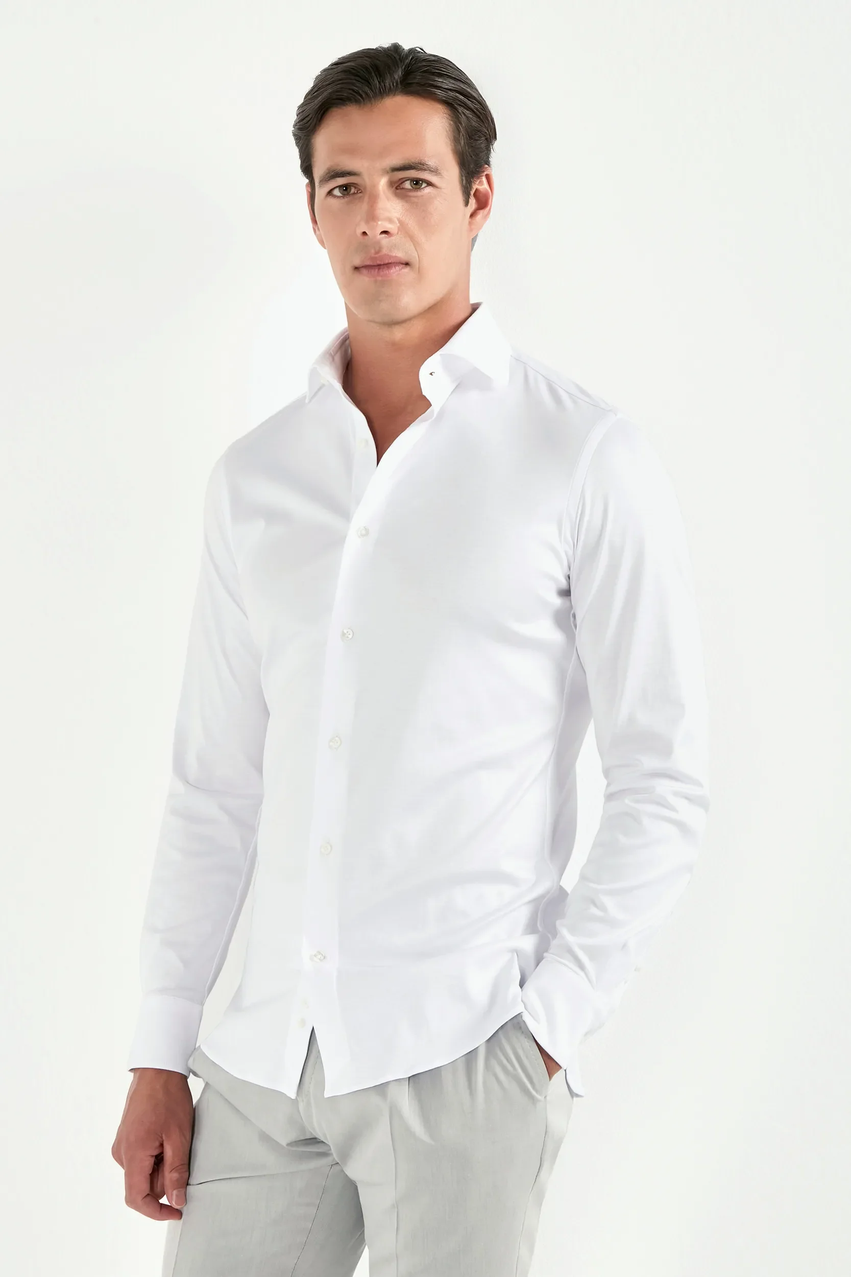 White mercerised cotton shirt - Made in Italy