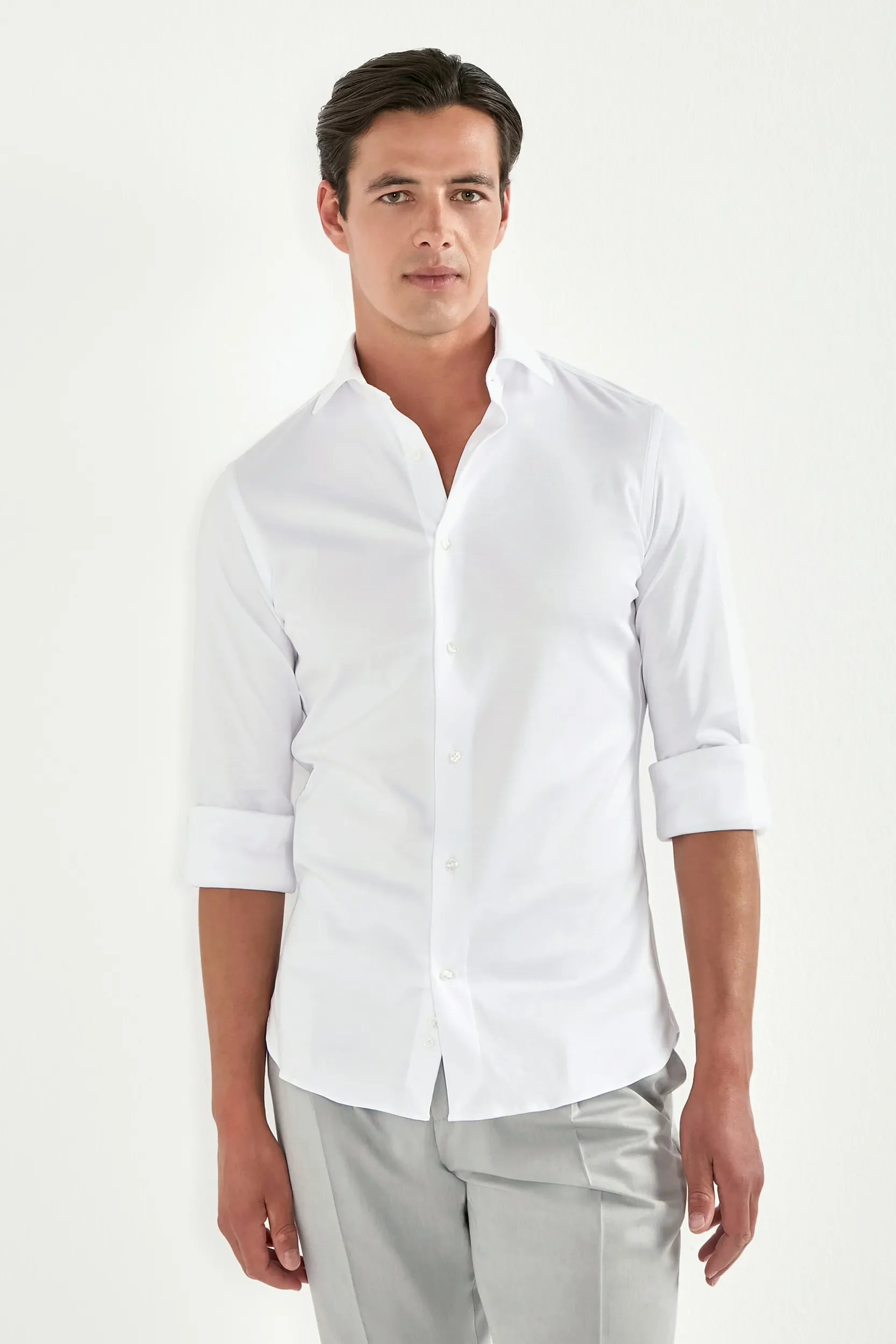White mercerised cotton shirt - Made in Italy - Image 6