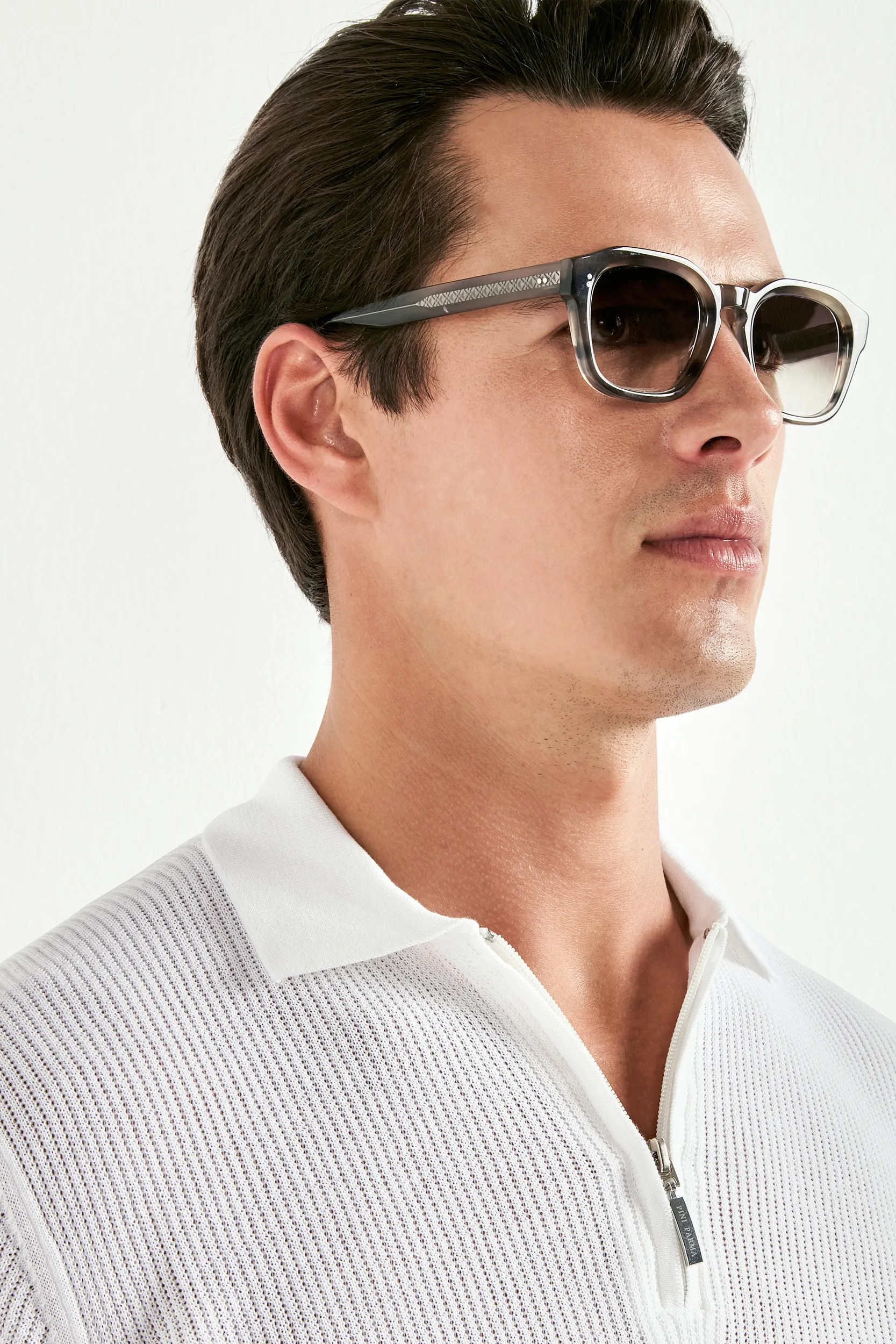 White ribbed zipped polo - Made in Italy - Image 3