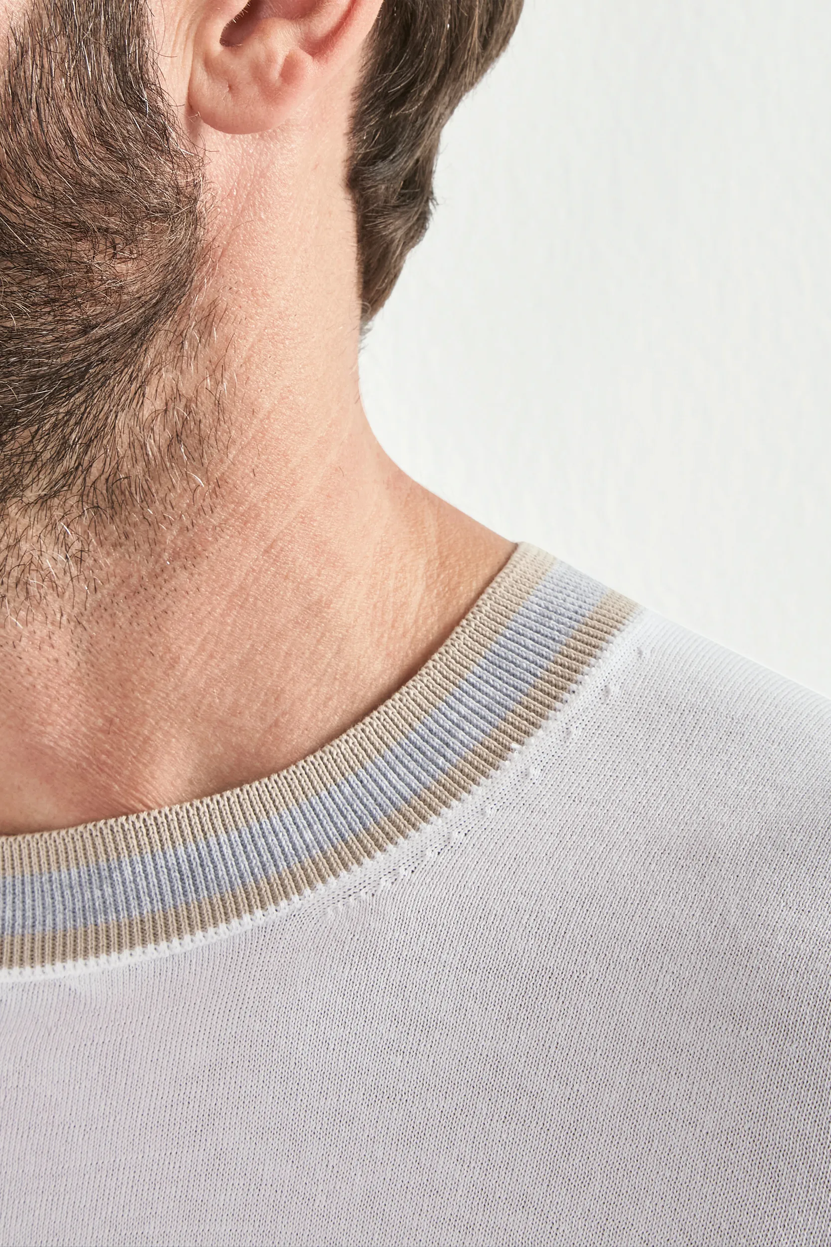 White striped detail knitted t-shirt - Made in Italy - Image 3